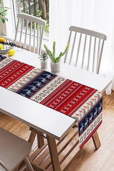 Realhomes New Year's Deers Motif Digital Printed Suede Runner