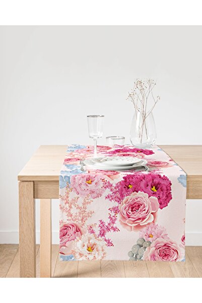 Realhomes Pudra Çiçekler Temalı Dijital Baskılı Süet Runner