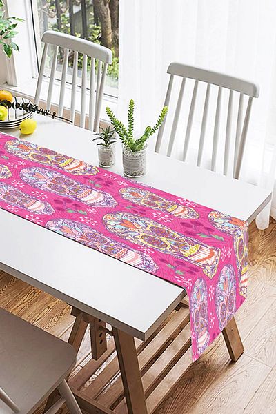 Realhomes Skull Digital Printed Suede Runner με ροζ φόντο
