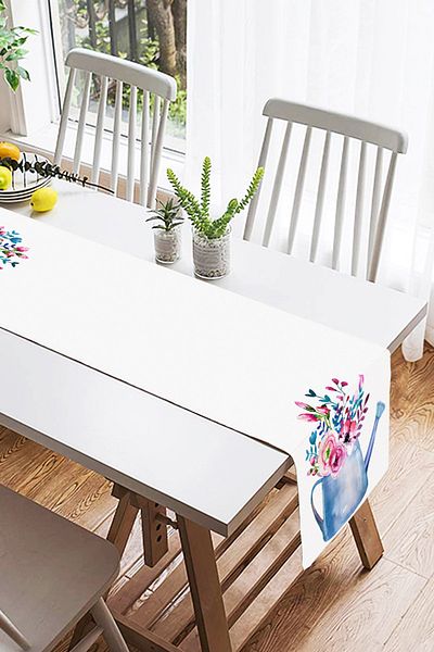Realhomes Διακοσμητικό δρομέας σουέτ με ψηφιακή εκτύπωση με λουλουδάτο μοτίβο με νερό
