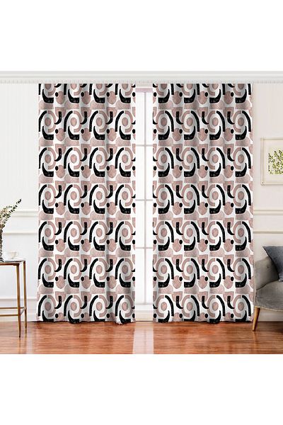 Realhomes Perdeau de fundal imprimat digital cu aripi duble cu motiv geometric abstract de desen pe fundal alb