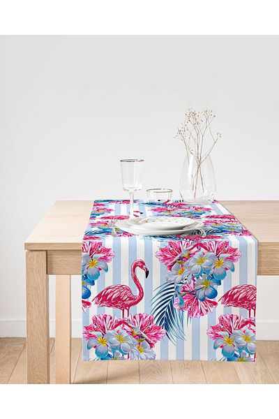 Realhomes Alergăr decorativ din piele intoarsa cu design special cu fundal cu flamingo dungi