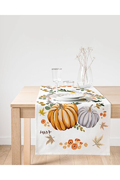 Realhomes Beyaz Zemin Üzerinde Bal Kabağı Desenli Dijital Baskılı Özel Tasarı...