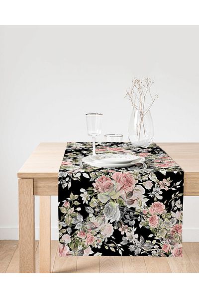 Realhomes Alergăr din piele de căprioară cu design special imprimat digital, cu model floral pe fundal colorat