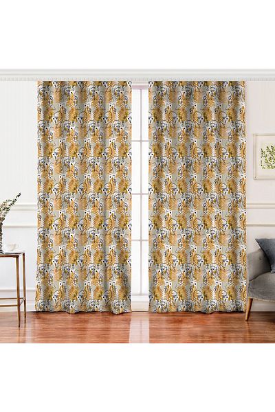 Realhomes Antique Greek God Patterned Digital Printed Background Curtain on Double Wing Tropical Gold Leaves