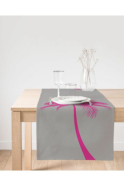 Realhomes Alergăr modern din piele intoarsa cu motiv de palmier fucsia pe fundal gri