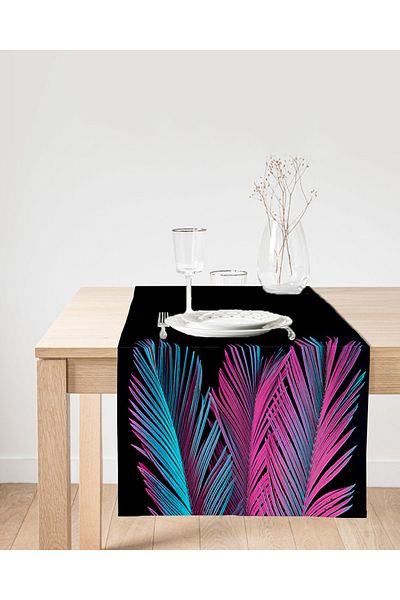 Realhomes Alergăr decorativ din piele intoarsa cu design special, cu fundal negru și frunze tropicale
