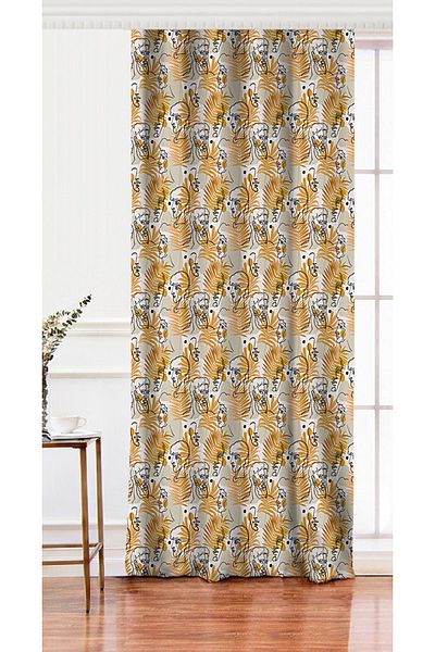 Realhomes Ancient Greek God Patterned Digital Printed Background Curtain on Single Wing Tropical Gold Leaves