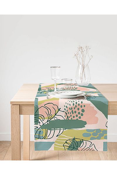 Realhomes Ψηφιακό τυπωμένο ειδικό σχέδιο Suede Runner με απαλό πολύχρωμο σκηνικό Onedraw Cartoon Leaf Motif