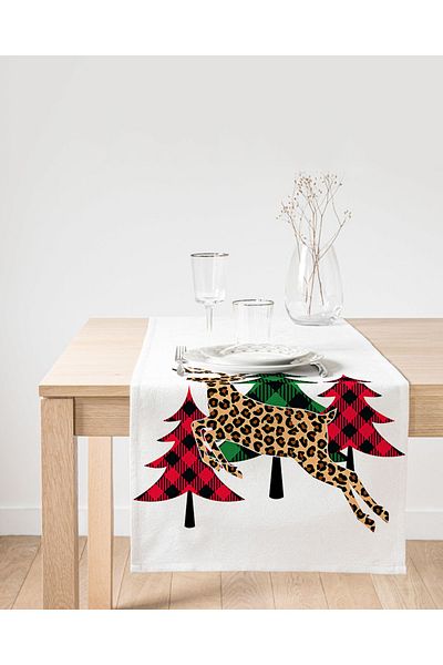 Realhomes Ψηφιακό τυπωμένο σχέδιο Suede Runner με καρό μοτίβο λεύκινου σε λευκό φόντο