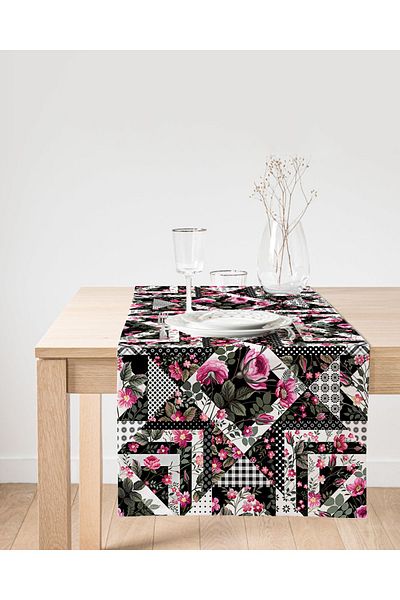 Realhomes Aleer modern din piele intoarsa cu buline alb-negru si desen cu flori