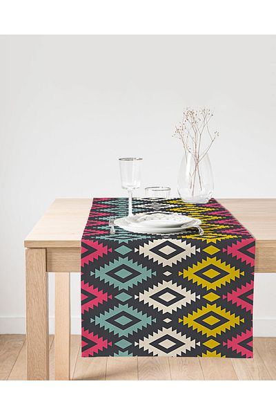 Realhomes Alergăr colorat cu model geometric imprimat digital cu design special din piele intoarsa