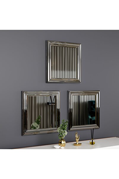 MONEayna 3' Lü Gümüş Çerçeveli Dekoratif Salon Dresuar Aynası O100t