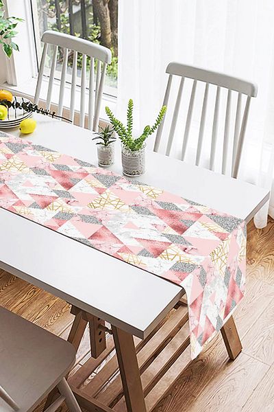 Realhomes Geometric Pink and Grey Marble Motif Special Design Suede Runner