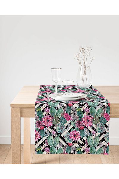 Realhomes Flori și cactuși pe podea geometrică Design special Suede Runner