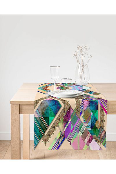 Realhomes Alergăr din piele de căprioară imprimat digital cu design de artă modernă albastru
