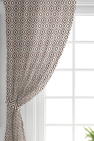 Realhomes Single Wing Special Design Brown Ikat Patterned Digital Printed Background Curtain
