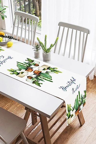 Realhomes Beatiful Cactus Printed Digital Printed Special Design Suede Runner