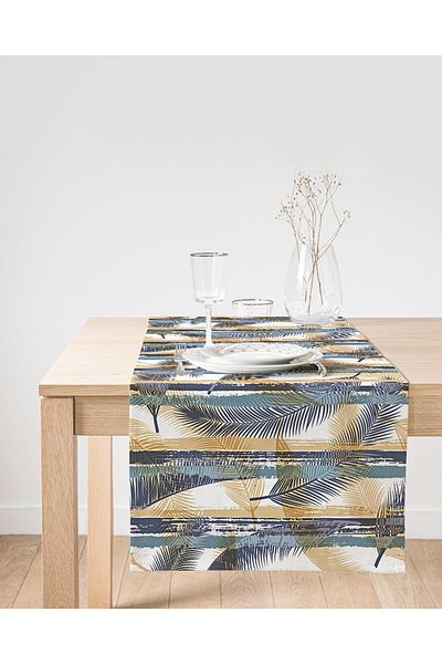 Realhomes Ψηφιακό τυπωμένο σχέδιο Suede Runner με πολύχρωμο μοτίβο φύλλων σε λευκό φόντο