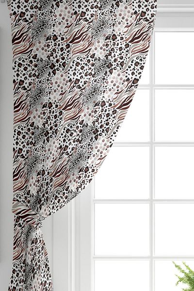 Realhomes Double Wing Leopard Printed Ikat Patterned Modern Digital Printed Background Curtain