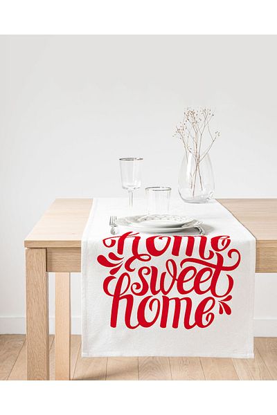 Realhomes Red Home Sweet Home Digital Printed Modern Suede Runner