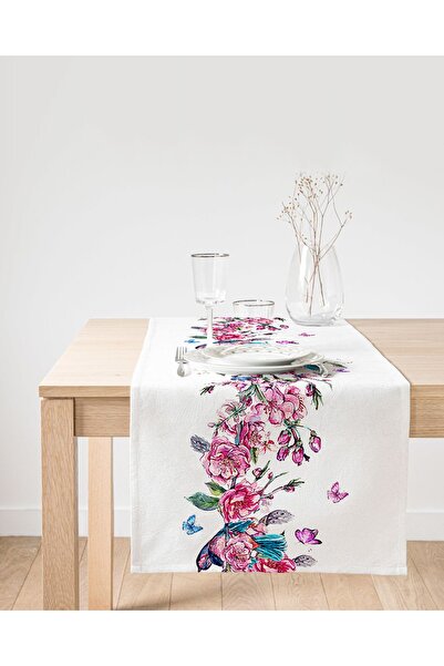 Realhomes Şarmaşık Trandafir cu Motiv Pasăre Imprimat digital Alergăr cu desi...