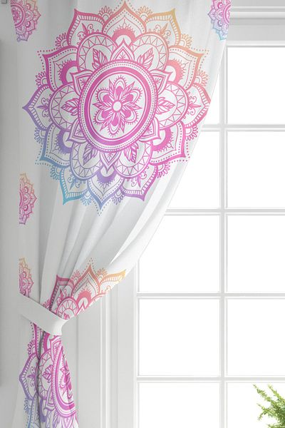 Realhomes Roz albastru Mandala cu model special Design imprimat digital Fundal perdea pe fundal alb cu o singură aripă