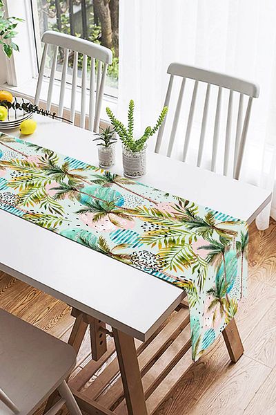 Realhomes Livense Palm Drawing Decorativ Suede Runner