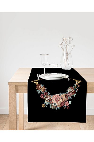 Realhomes Flori autentice pe fundal negru Design special Suede Runner