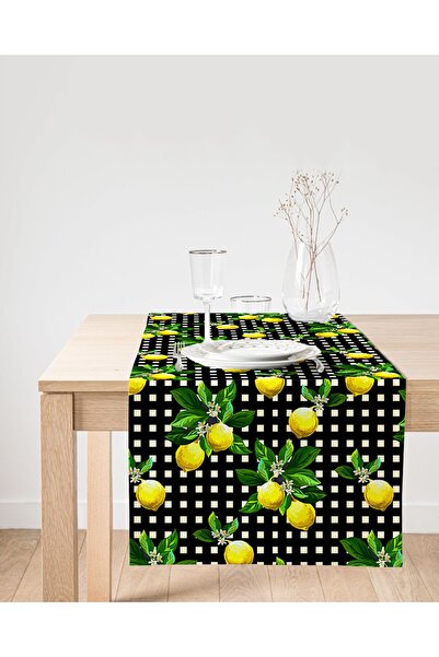 Realhomes عداء من جلد الغزال المزخرف بطبعة ليمون منقوشة على خلفية سوداء