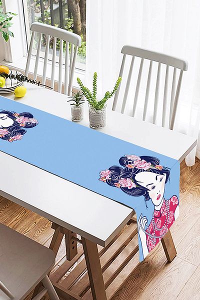 Realhomes Alergăr modern din piele intoarsa cu imprimeu digital pentru femei japoneze, cu colier de perle