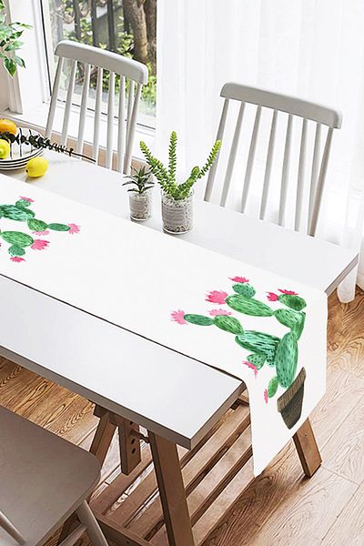 Realhomes Ψηφιακή τυπωμένη ειδική σχεδίαση Suede Runner με μοτίβο κάκτου σε λευκό φόντο