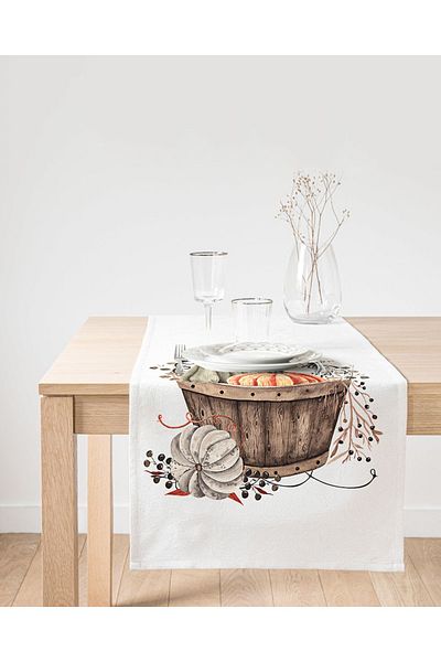 Realhomes Ψηφιακό τυπωμένο σχέδιο Suede Runner με πολύχρωμο μοτίβο κολοκύθας σε λευκό φόντο