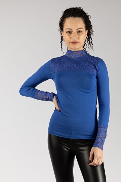 Nacar Bayan Uzun Kollu Dantelli Likralı Penye Badi