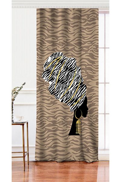 Realhomes Modern Digital Printed Background Curtain with Women's Black Design on Single Wing Mink Backdrop