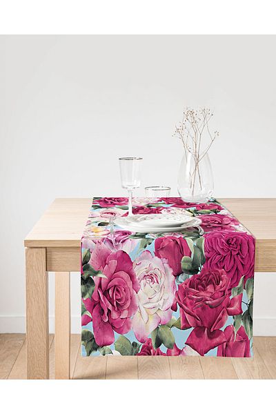 Realhomes Pink Roses Digital Printed Modern Suede Runner