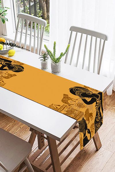 Realhomes Runner modern din piele intoarsa cu model etnic african