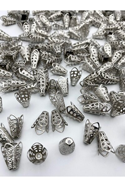 Hedef Bijuteri 50 قطعة من شرابة الحديد المطلية بالنيكل باللون الفضي، شرابة غطاء لصنع المجوهرات