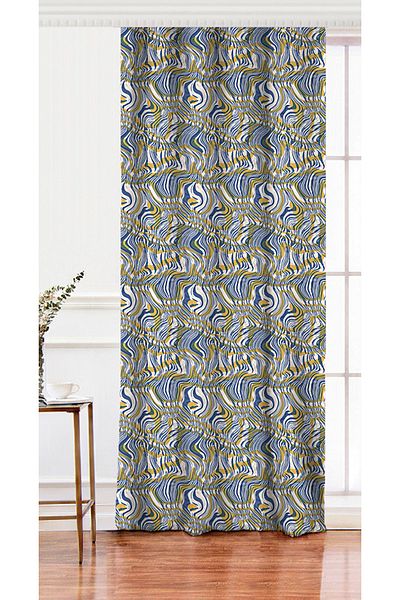 Realhomes Single Wing Brown and Navy Blue Wave Design Digital Printed Background Curtain
