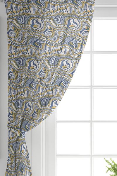 Realhomes Single Wing Brown and Navy Blue Wave Design Digital Printed Background Curtain