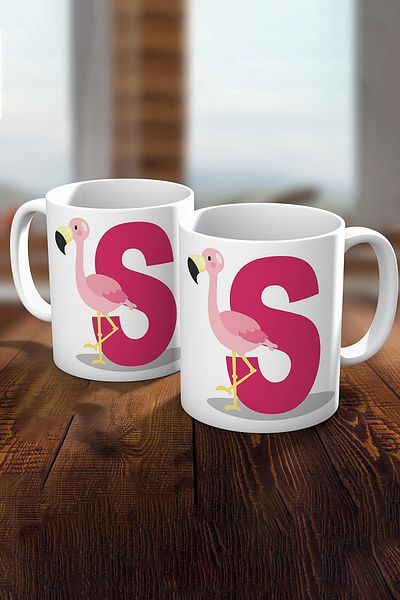 Biz Dijital Letter S Printed Pink Flamingo Gift Mug Cup