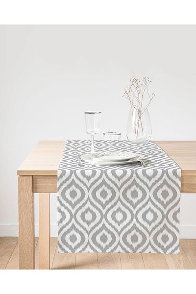Realhomes Alergăre din piele intoarsa imprimata digitala cu model gri Ikat cu design special