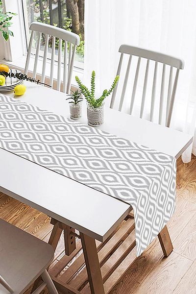 Realhomes Alergăre din piele intoarsa imprimata digitala cu model gri Ikat cu design special