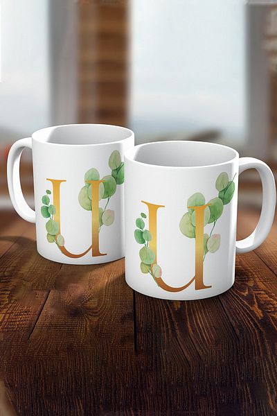 Biz Dijital U Letter Printed Gold Gift Coffee Mug Cup