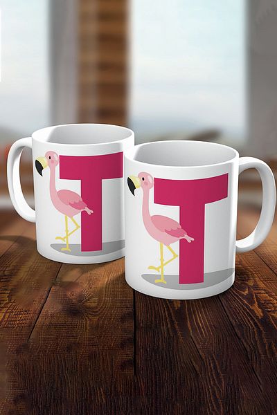Biz Dijital T Letter Printed Pink Flamingo Mug Cup