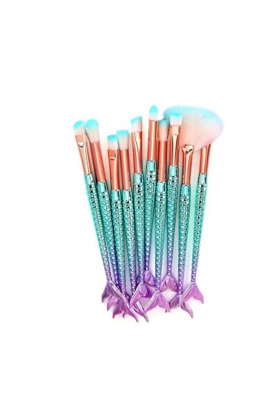 Genel Markalar 10 Lu Set Mavi Denizkızı Makyaj Ince Fırça Set Güzellik Kozmet...