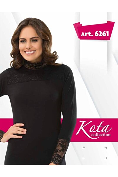 KOTA İÇ GİYİM Kota Siyah Dantel Detaylı Uzunkol Kadın Body