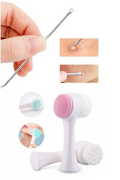 QNİAY فرشاة تنظيف البشرة + طرف خطاف لإزالة الرؤوس السوداء وإبرة حب الشباب للع...