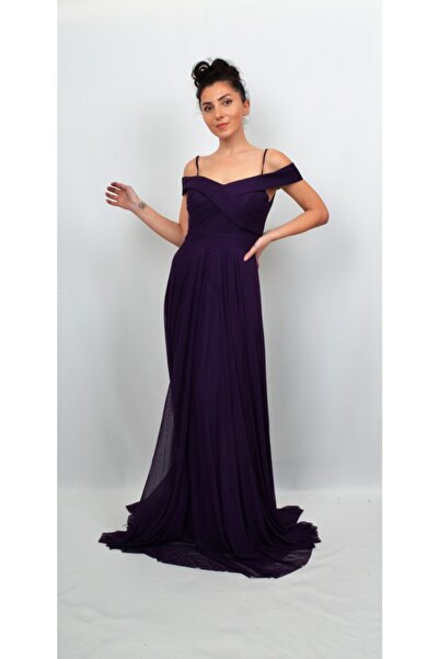 ALİS DRESS Kadın Mor Ip Askılı Şifon Abiye