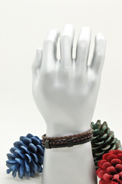 SEN'Z COLLECTİON Erkek Kahverengi Örgü Deri Bileklik